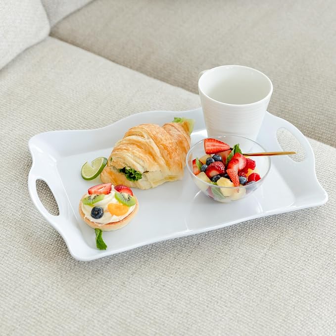Large Melamine Tray, 17" x 11.5" - White Serving Tray with Handles - Dishwasher Safe - Rectangular Melamine Platter for Meat, Appetizers, Cookies, Grill or Party Snacks - Set of 3 - Image 8