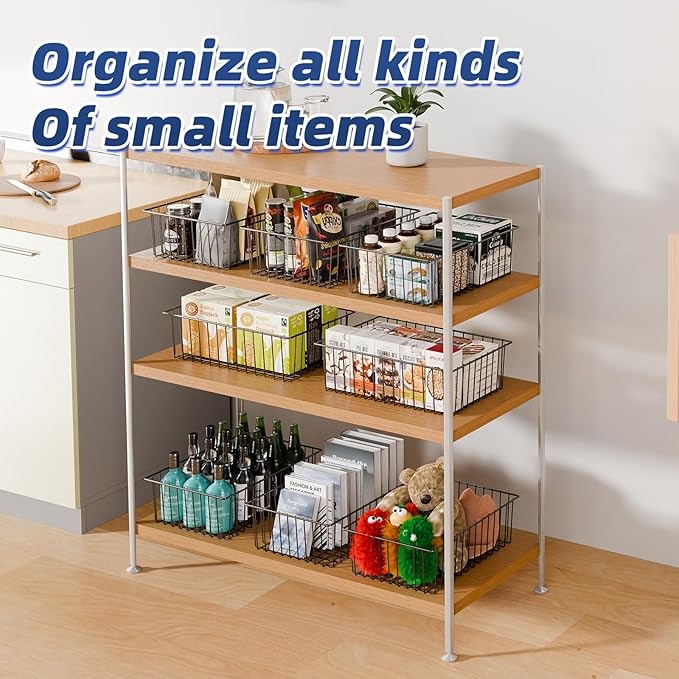 Simple Trending 8 Pack Large Metal Wire Baskets for Storage, Black | Organization, Metal Pantry Storage, For Cabinet, Kitchen, Garage, Bathroom, 16"D x 10.75"W x 4.75"H - Image 3