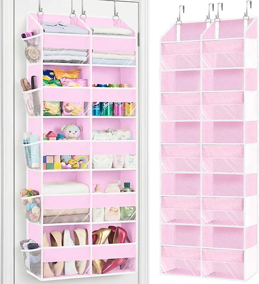 Pink Over The Door Organizer 5 Tiers, Extra Large Behind Door Storage of 10 Compartments, 50 lbs Weight Capacity Over The Door Storage for Closet, Diaper Organizer by Ofiray-home
