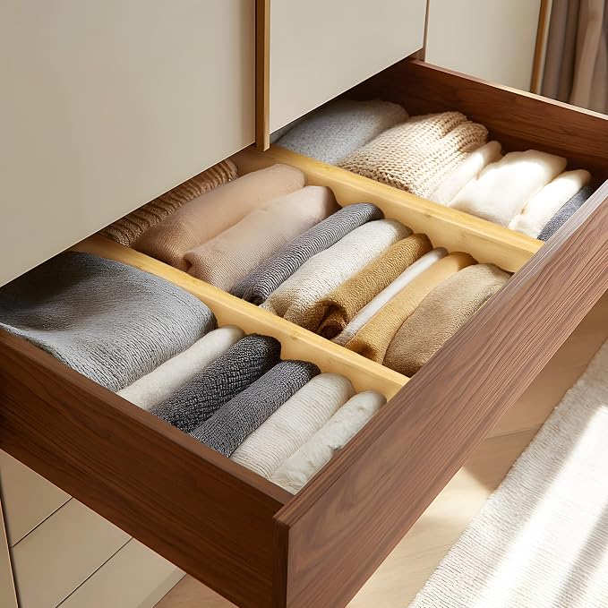 VaeFae 3 Pack Bamboo Drawer Dividers, 4" High Adjustable 16.6" - 21.8" Clothes Drawer Organizers, Expandable Separators for Bedroom/Bathroom/Kitchen/Office Storage - Image 2