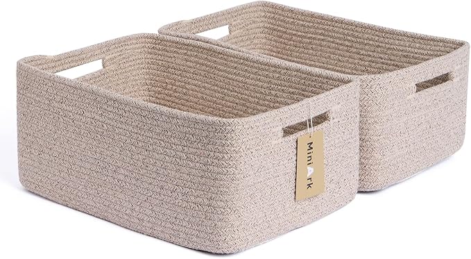 MiniArk Large Storage Baskets for Shelves, 17 x 13 x 7.5” Closet Organizers Bins for Clothes Blanket Towels, Baby Nursery, Toy Baskets Box, Woven Rope Baskets, 2 Packs Mixed Brown by MiniArkStorageBasketsHome