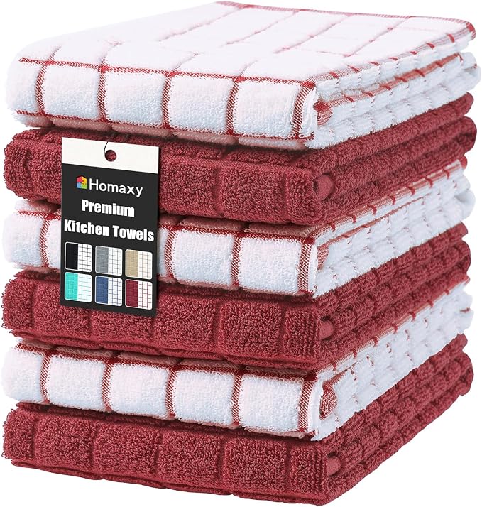 Homaxy Large Premium Cotton Kitchen Towels 16"x 28", 6 Pack, Rust | Natural Ring Spun 390 GSM Dish Towels, Super Absorbent Terry Kitchen Hand Towels, Soft Tea Towels with Hanging Loop by Homaxy