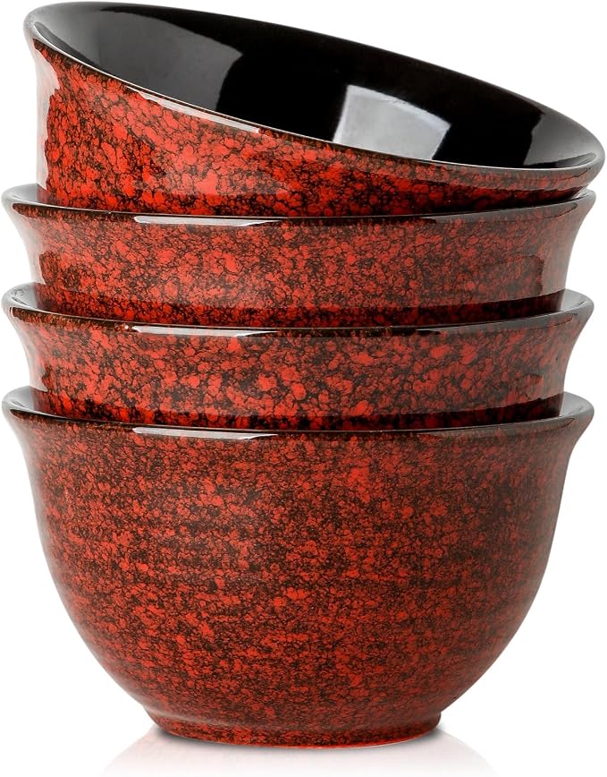 HASENSE Ceramic Soup Bowls, 40 Oz Serving Bowls Set of 4, Cereal Bowls, Salad Bowls for Pasta Soup Popcorn, Dishwasher & Microwave Safe, Christmas Thanksgiving Gifts, Red by Hasense