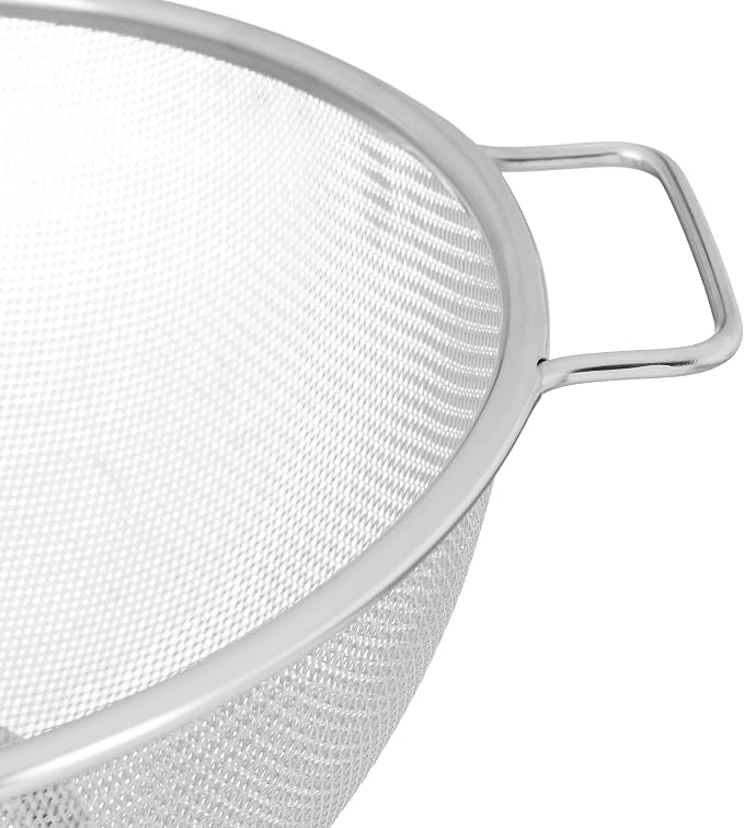 3x stainless steel colander, fine mesh strainer with handles, for pasta, dishwasher safe, with base, Ø 26 cm, silver - Image 6