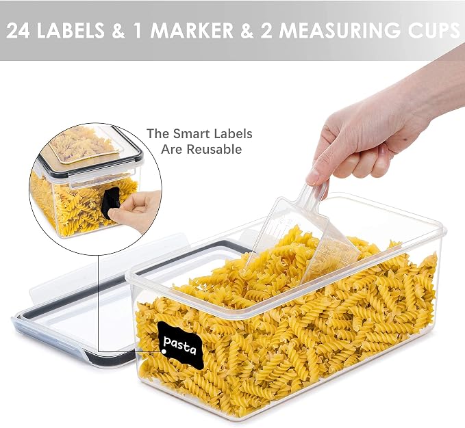 Vtopmart 4PCS 3.2L Airtight Food Storage Containers and 4PCS 2.8L Pasta Containers for Pantry, Spaghetti, Flour, Sugar and Noodles - Image 3