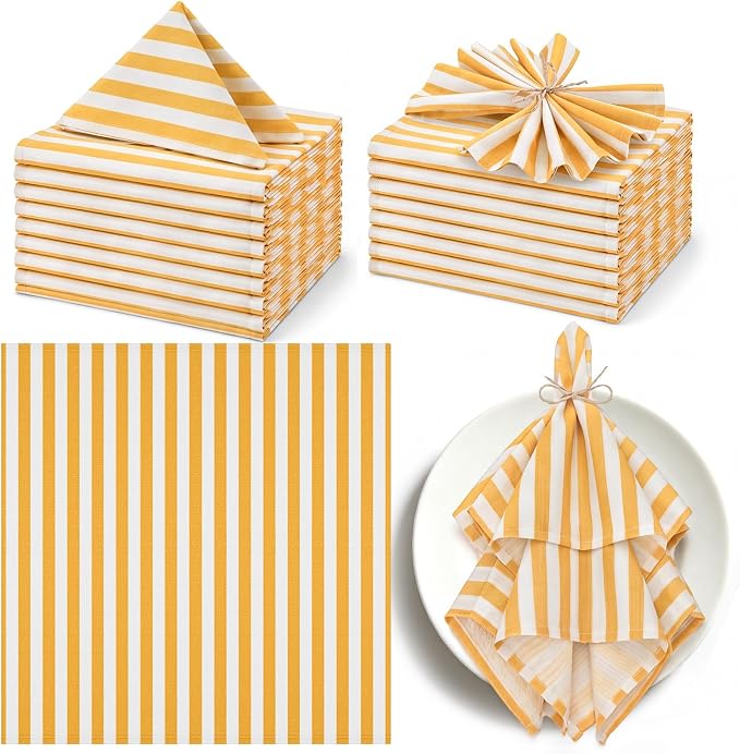 Funnymoom 12 Pcs Yellow Striped Cloth Napkins Reusable Napkins Party Dinner Soft Absorbent for Home Table Decoration Holiday Party Kitchen Supplies by Funnymoom