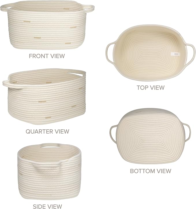 RGI Home Storage Baskets for Organizing, Fabric Rope, Set of 3, Decorative Woven Bins with Easy-Carry Handles, Multiple Sizes, Durable and Stylish, Ivory with Beige Accents - Image 7