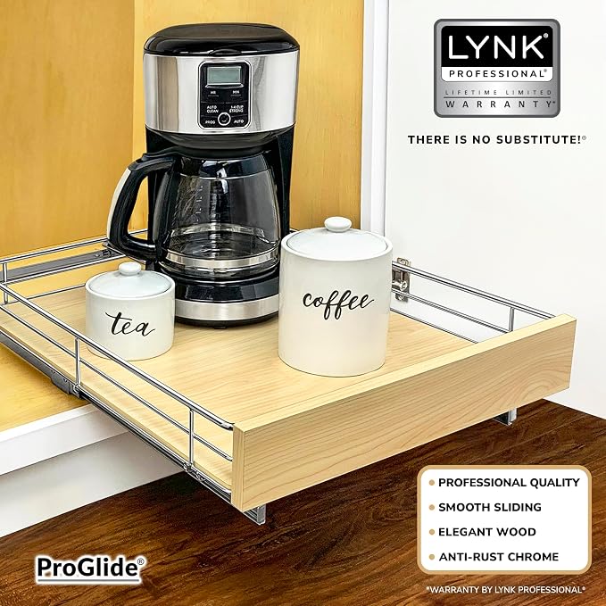 LYNK PROFESSIONAL® SELECT™ Slide Out Cabinet Organizer Pull Out Drawer, 17" x 21" Pull Out Cabinet Organizer – Pull Out Shelves for Kitchen Cabinets – Roll Out - Lifetime Ltd. Warranty, Wood Chrome - Image 4