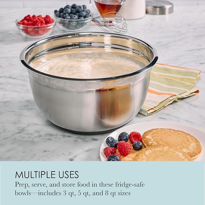 Chicago Metallic Stainless Steel Mixing Bowls Set of 3-3 Qt, 5 Qt, 8 Qt Nesting Bowls with Nonslip Silicone Bases, Dishwasher Safe, Rust Resistant for Kitchen Prep, Serving, and Food Storage - Image 4