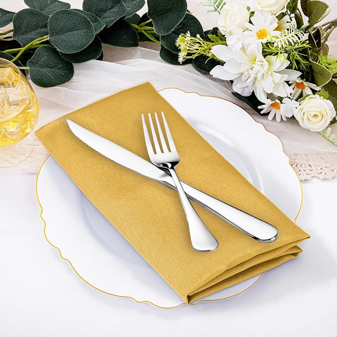 SuperO Set of 120 Cloth Napkins 17 x 17 Inch, Polyester Solid Washable Dinner Napkins with Hemmed Edges,Great for Restaurant, Wedding and Party(Gold) - Image 2