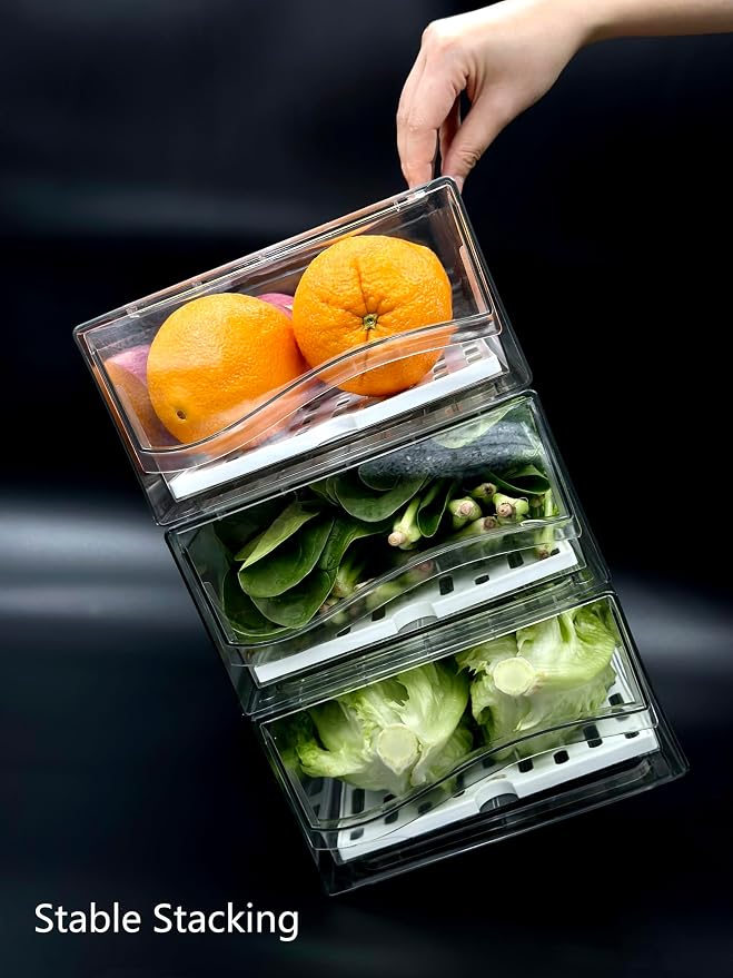 Refrigerator Organizers and Storage Drawer, Stackable Fruit Storage Containers for Fridge, Reusable Fridge Organizer fit for Kitchen Refrigerator and Restaurant Freezer (2 Drawers, Medium) - Image 8