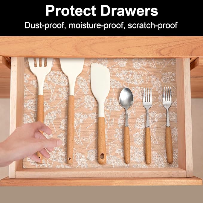 Cooyes Shelf Liners for Kitchen Cabinets, Refrigerator Liners Waterproof & Oil-Proof Kitchen Cupboard Liner Drawer Mats EVA Material Non Adhesive Fridge Liner for Shelves（23.6" W x 118" L） - Image 2