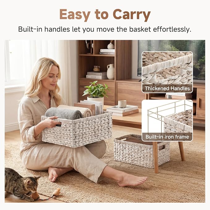 StorageWorks Large Wicker Baskets for Storage, White Wicker Baskets, 2-Pack | Water Hyacinth Storage Baskets for Organizing, Wicker Storage Baskets for Shelves,Pantry Organizers and Storage,Woven Baskets - Image 4