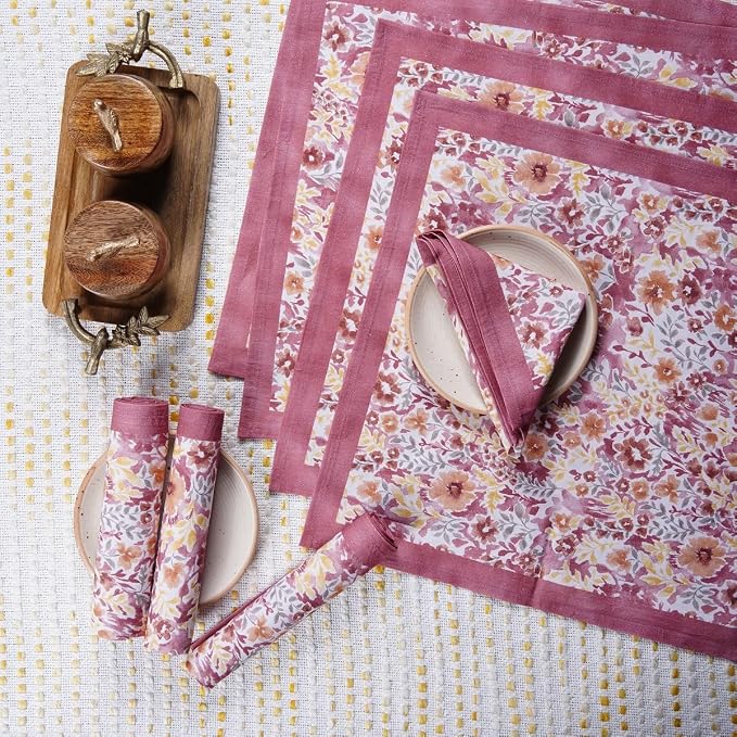 Cotton Cloth Napkins Reusable Floral Napkin Printed Dinner Napkin Set Cloth Daily Use Machine Washable Dish Cloth Gift for Valentine Home Decor Set of 4, Multicolor Print, 18x18 Inches - Image 6