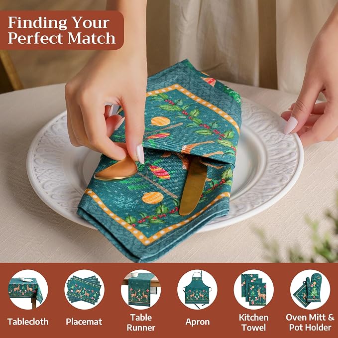 Maison d' Hermine Cloth Napkins Set of 4 Reusable 100% Cotton (20" x 20") | Everyday Square Napkins Cloth Washable Dinner Wedding Restaurant Hotel Kitchen Thanksgiving Christmas - Hygge Christmas - Image 4