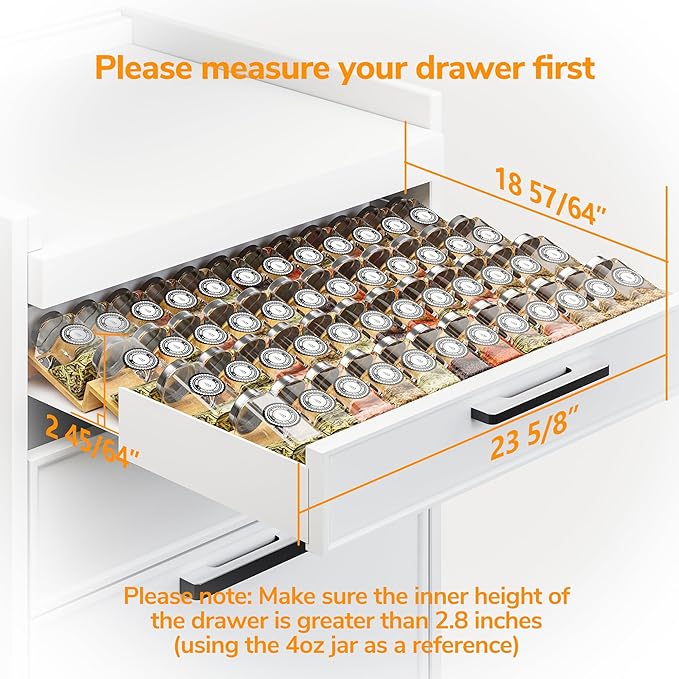 AMBIRD Bamboo Spice Drawer Organizer with Non-slip Mat,4 Tier - 2 Set Jar Spice Rack Tray From 12''to 24'',Hold up 48 Jars Seasoning Organizer for Kitchen,Cabinet,Drawers,Countertop - Image 3