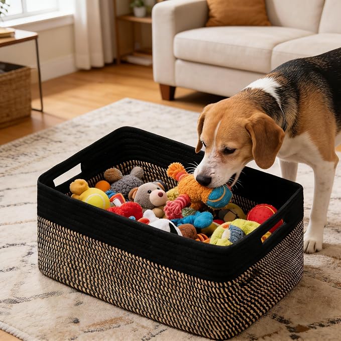 2 Pack Storage Baskets for Organizing, Large Woven Storage Basket, Black&Brown - Image 3