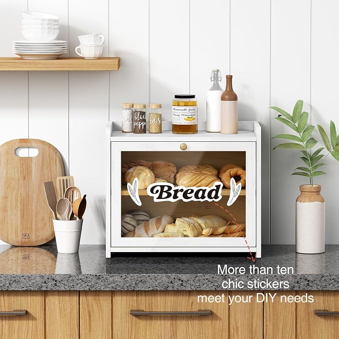 Goozii White Double Layer Bread Box for Kitchen Countertop, 2 Tier Counter Breadbox for Homemade Bread, Large Bread Storage Container Holder Keeper for Sourdough Loaf Storage (Bamboo Wood) - Image 4