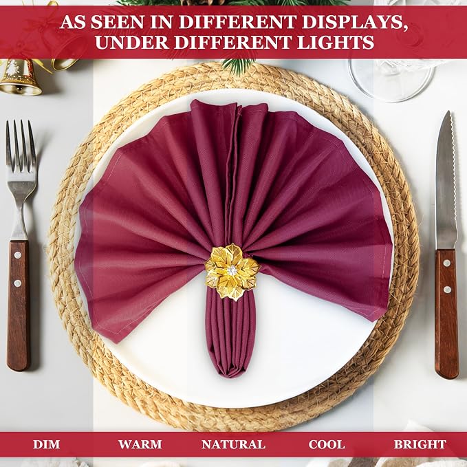 SuperO Set of 80 Cloth Napkins 17 x 17 Inch, Polyester Solid Washable Dinner Napkins with Hemmed Edges,Great for Restaurant, Wedding and Party(Burgundy) - Image 6