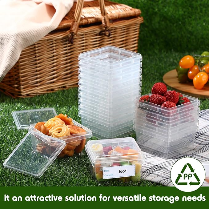 12 oz 50 Pack Small Square Deli Containers with Lids Plastic Freezer Food Reusable Meal Dessert Ice Cream Containers with Labels for Takeout Meal Storage Microwave Freezer Safe(Clear,) - Image 5