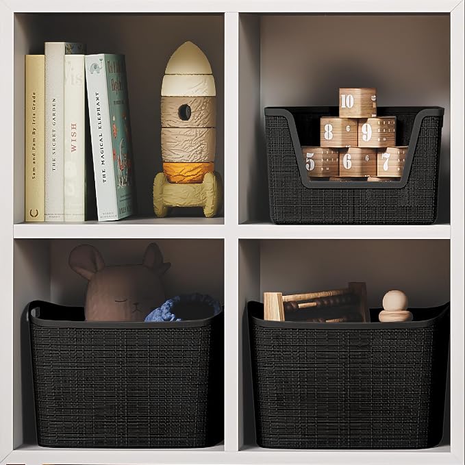 Curver Set of 2 XL 30.5L Jute Decorative Plastic Organization and Storage Baskets - Perfect Bins for Home Office, Closet Shelves, Kitchen Pantry and All Bedroom Essentials, Black - Image 5