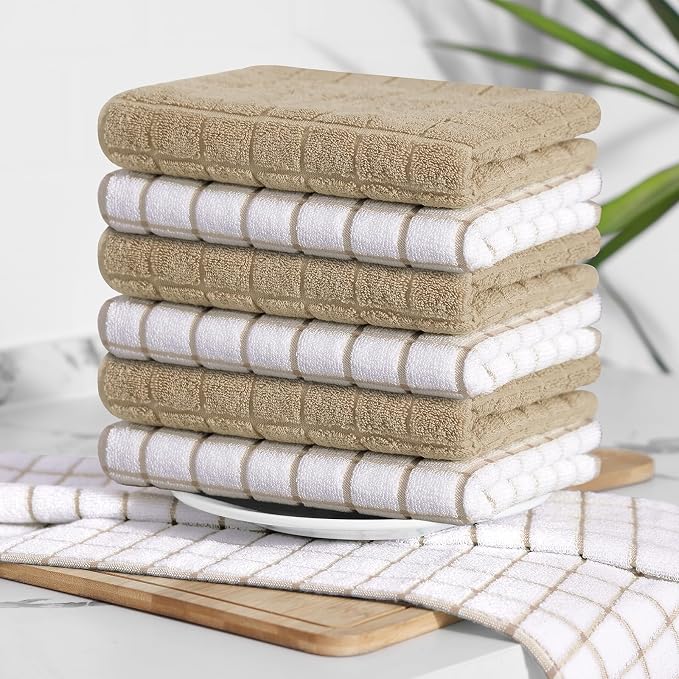 Homaxy Large Premium Cotton Kitchen Towels 16"x 28", 6 Pack, Tan | Natural Ring Spun 390 GSM Dish Towels, Super Absorbent Terry Kitchen Hand Towels, Soft Tea Towels with Hanging Loop - Image 8