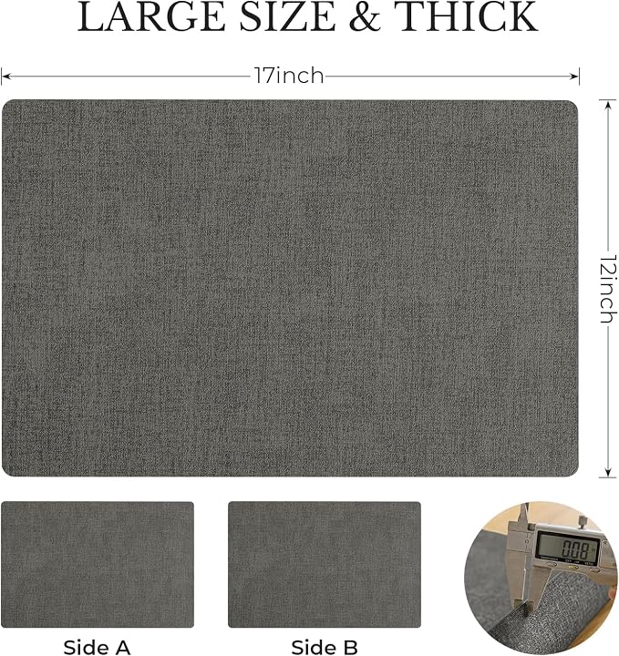 Romanstile Vinyl Placemats Set of 6, Reversible Faux Leather Heat Resistant Wipeable Table Mats, Waterproof Washable Non-Slip Table Placemats for Dining/Kitchen/Party/Outdoor (Dark Gray, 12" x 17") - Image 4