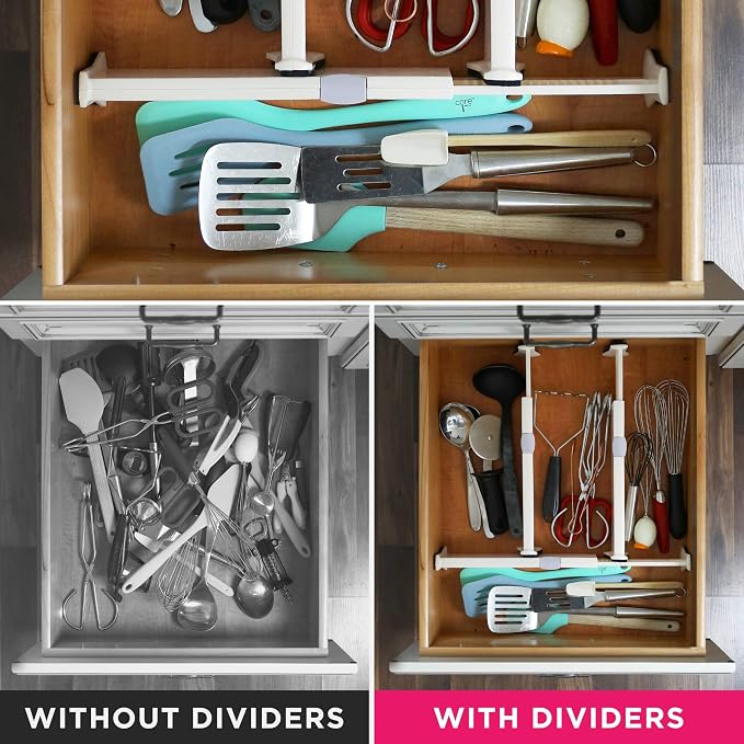 4 Adjustable Drawer Dividers, Organize Silverware and Utensils in Home Kitchen, Divider for Clothes in Bedroom Dresser, Designed to Not Snag Underwear and Bra Fabrics, Bathroom Storage Organizers - Image 5