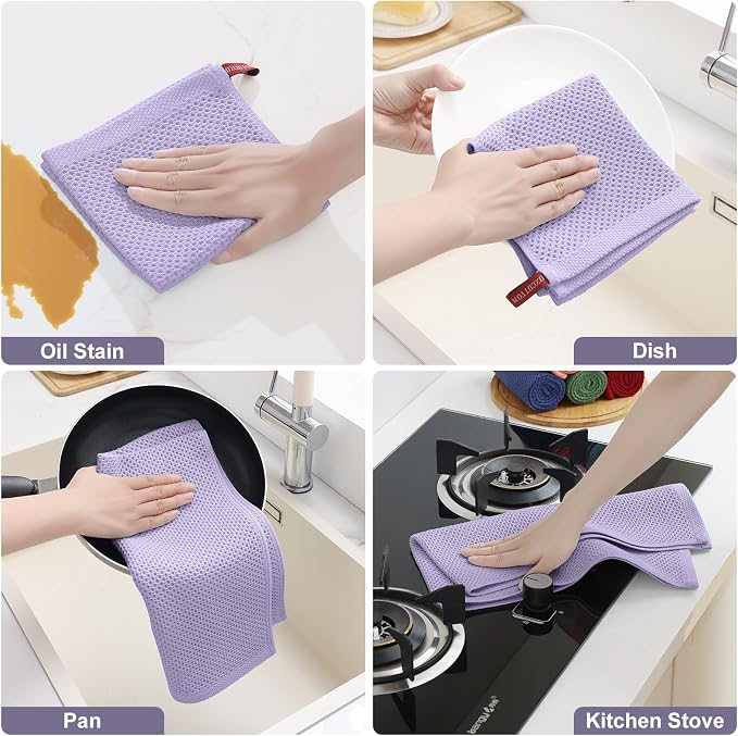Homaxy 8 Pack 100% Cotton Kitchen Towels and Dishcloths Set, Lavender | 12 x 12 Inches and 13 x 28 Inches Kitchen Towels Set, Ultra Soft Absorbent Dish Cloths for Washing Dishes - Image 5