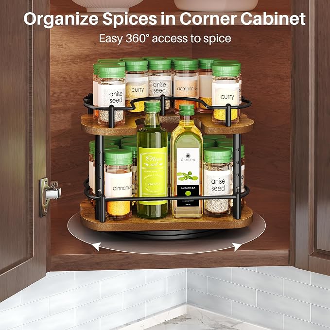 Spice Organization for Cabinet, Lazy Susan Spice Rack, 10 in, Black | Height Adjustable, Rotating Spice Organizer for Countertop, Fits Cabinets Wide＞ 11 in, Height ＞10.5 in - Image 3