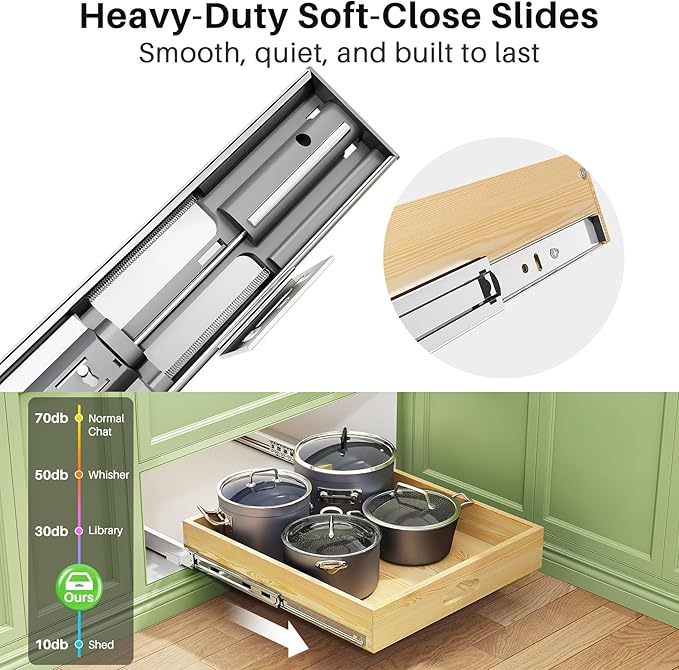 Pull Out Cabinet Organizer, Soft Close Wooden Slide Out Drawers for Pots and Pans, Full-extension Roll Out Shelves for Kitchen Cabinets, Pantry Organization, Bottom & Side Mount(15"W X 21"D x 3.4''H) - Image 4