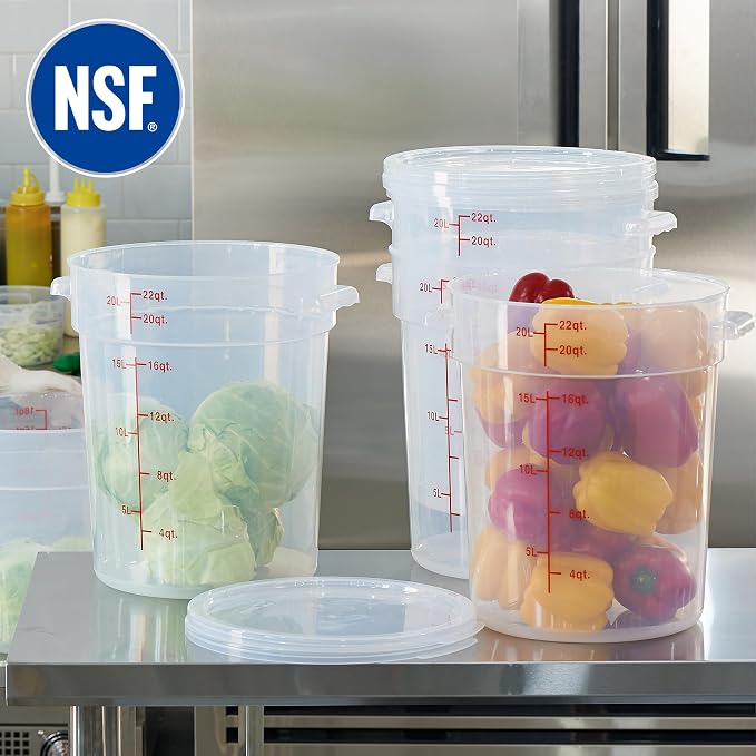 22 Quart Translucent Round Food Storage Container with Lid, Pack of 4 – NSF Listed, BPA-Free, Commercial-Grade Polypropylene, Freezer & Dishwasher Safe, Non-Stick, Easy-Read Graduations - Image 5