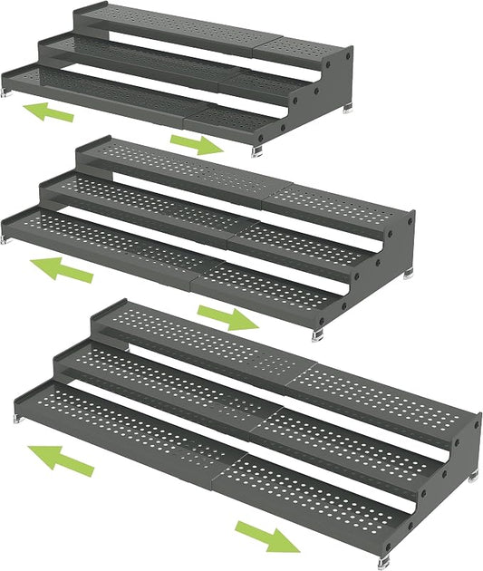 Jojocross Metal Spice Rack Organizer for Cabinet, 3 Tier Expandable Spice Storage Shelf, Great for Kitchen Cabinets, Cupboard,Pantry and Countertop More,Metal Plate with Hole(3PACKS/Gun-Grey) by JOJOCROSSHIGHQUALITYLIFE