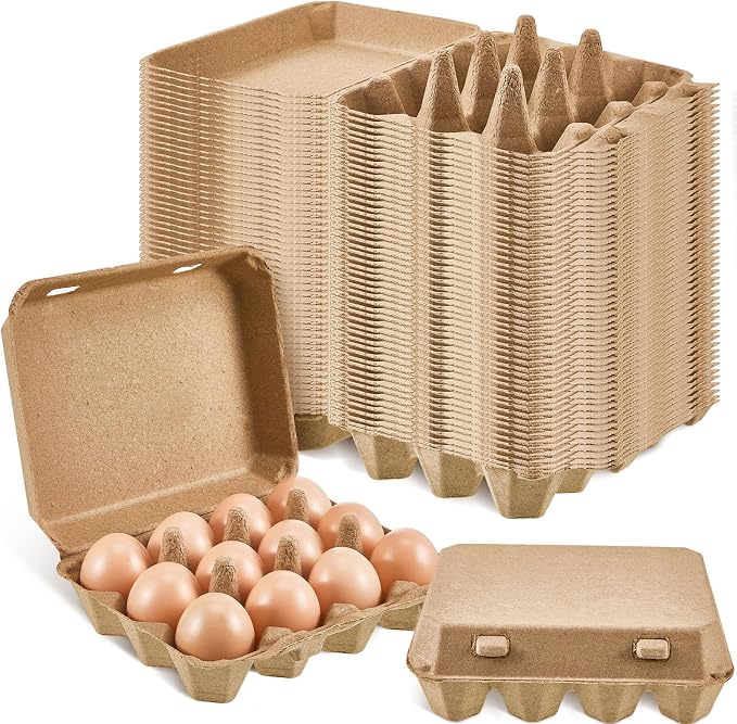 Rtteri 50 Pcs Egg Cartons Bulk 3x4 Style Egg Storage Containers Holder for Fresh Duck Quail Storage Kitchen Family Farmhouse (Natural Color) by Rtteri