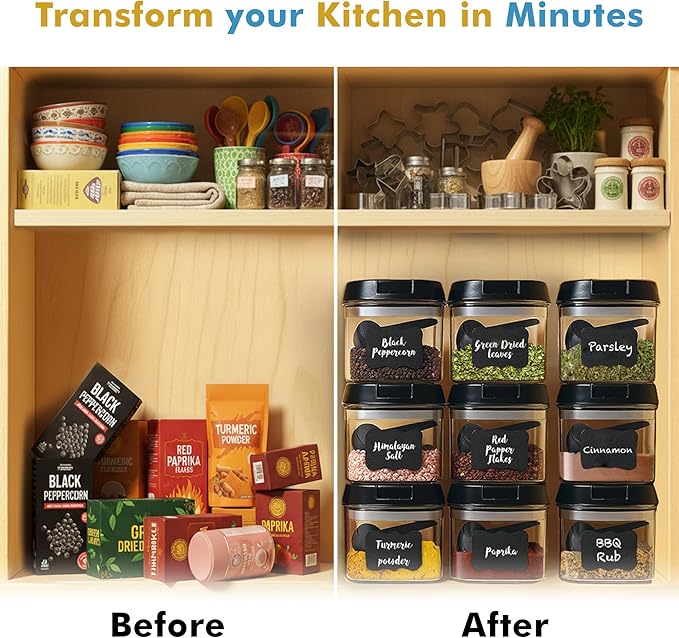 Shazo 9 PC Airtight Food Storage Containers - BPA Free Clear Plastic Snack & Spice Containers with Easy Lock Lids - Kitchen and Pantry Organization for Herbs, Coffee, Tea - 0.5L / 2.1 Cups - Image 5