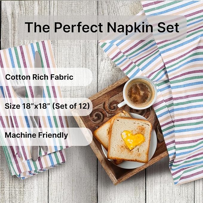 LFH Home 100% Cotton Cloth Salsa Napkin Set of 12 Washable Soft Durable Striped Napkins for Dining Wedding Parties & Daily Use, Reusable Eco-Friendly Fabric Napkins (18x18)-Multi Thanks Giving - Image 2