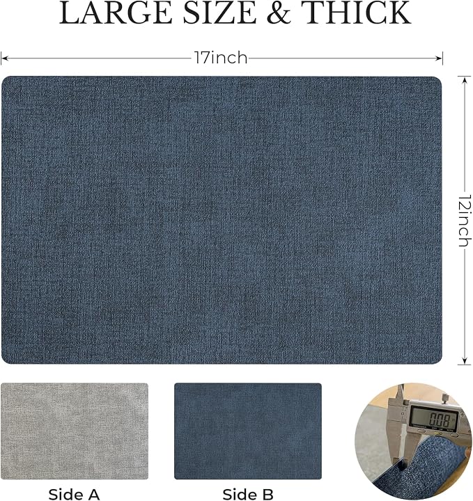 Romanstile Vinyl Placemats Set of 4, Reversible Faux Leather Heat Resistant Wipeable Table Mats, Waterproof Washable Non-Slip Table Placemats for Dining/Kitchen/Outdoor (Grey Nave Blue, 12" x 17") - Image 4