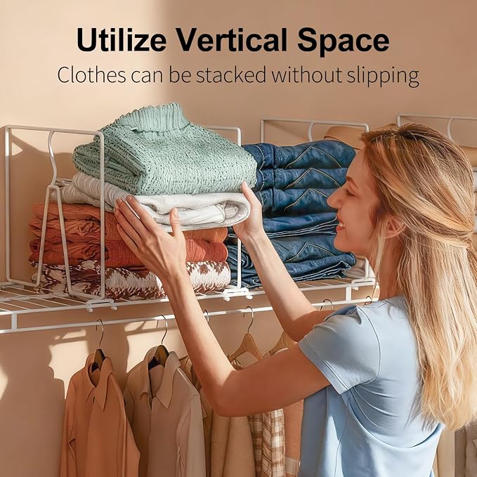 Wire Shelf Dividers for Closet: Tall 10.6in x Deep 12in, 8 Pack | Wire Shelves Organizer for Closet - Adjustable Purse Organizer for Clothes, Sweater, Towels Jeans - Metal Pantry Separators - Image 4