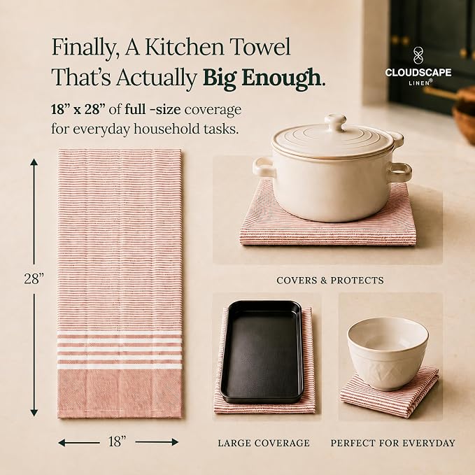 CSL Premium Cotton Kitchen Towels Set of 6,Absorbent,Quick Dry,18x28, Rust - Image 3