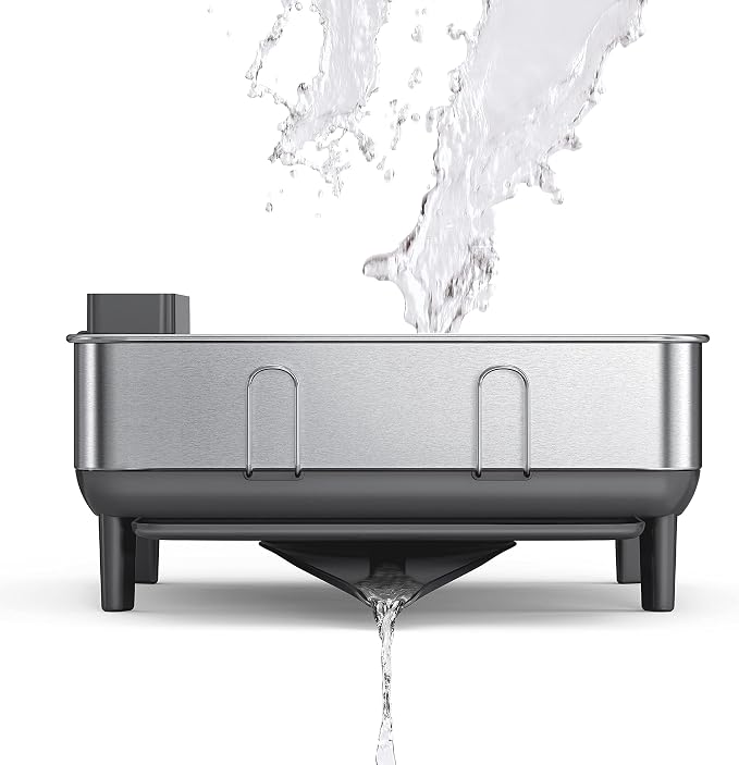 simplehuman Steel Frame Dishrack, Compact Dish Drying Rack for Small Kitchens, 360º Easy Drain Swivel Spout, Anti-Residue Coating, Moisture Control Surface, Brushed Stainless Steel - Image 5