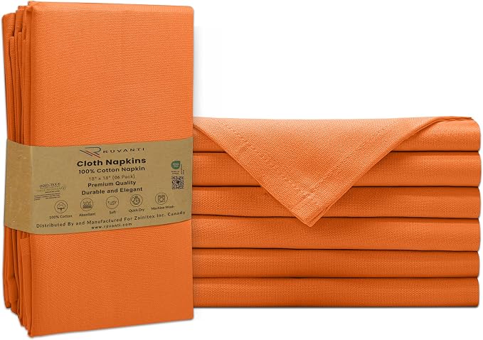 Ruvanti Cloth Napkins Set of 6, 100% Cotton High GSM 18x18 Inches Soft, Washable, Highly Durable & Absorbent, Perfect for Parties, Christmas, Thanksgiving Dinners – Orange Peel - Image 9