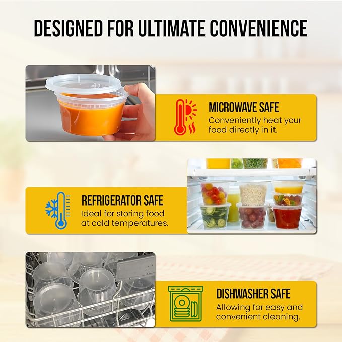 OCS Parts 48-Pack Round Plastic Deli Containers with Lids | Stackable, Microwavable, Freezer and Dishwasher Safe BPA Free Food Prep and Storage Containers (12 Ounce) - Image 5