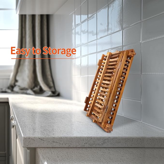 Utoplike Teak Dish Drying Rack Collapsible, Large Dishes Draine 3 Tier | Foldable Large Capacity Dish Draine, Space-Saving Countertop Kitchen Organizer for Plates, Cups - Image 7