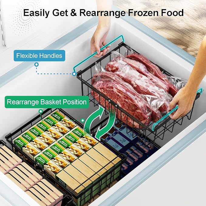 Deep Freezer Organizer Bins - Stackable Freezer Organizer Bins | 4 Pack For 10 to 20 Cu. Ft Chest Freezers, Wire Baskets for Frozen Food, Easy Food Access and Restocking, Black - Image 3