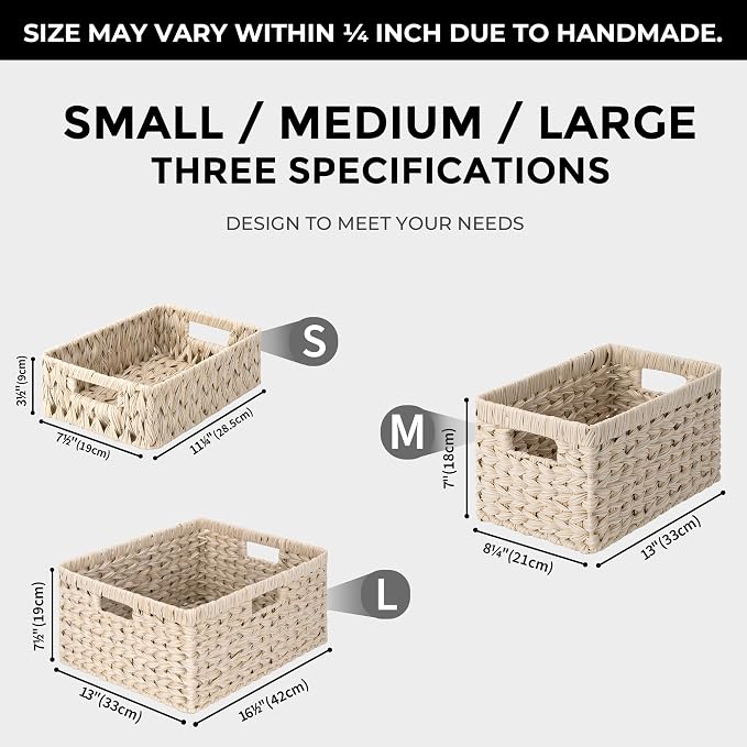 GRANNY SAYS Wicker Baskets for Organizing, Shallow Storage Bins, 2-Pack | Waterproof Wicker Baskets with Handles, Wicker Storage Baskets for Shelves, Woven Baskets for Storage,Living Room,Butter Milk - Image 5