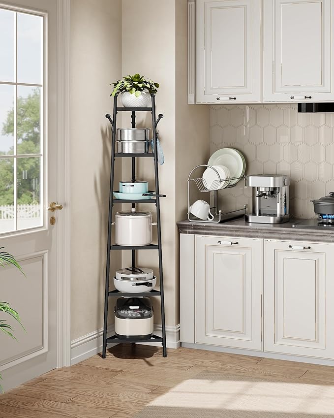 Pot Racks, 6-Tier Cookware Stand, Triangle Shelf Storage Tower for Kitchen, Pans Pots Storage Rack, Metal Wire Shelf Organizer, Corner Shelf, for Kitchen, Living Room, Black TPR15BB - Image 3