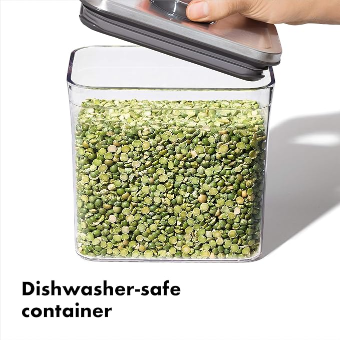 OXO Steel POP Container Big Medium Square - 4.4 Qt (Pack of 4) Airtight Food Storage Containers for Flour, Sugar and More, Grey - Image 6