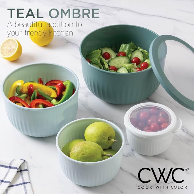 COOK WITH COLOR Prep Bowls with Lids- Wide and Deep Nesting Plastic Small Mixing Bowl Set with Lids, 12 Piece Set - Deep Bowls, Teal - Image 5