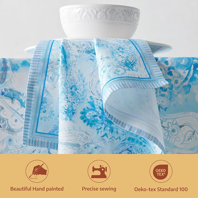 Maison d' Hermine Cloth Napkins Set of 4 100% Combed Cotton (20" x 20") | Everyday Square Napkins Cloth Washable Dinner Party Wedding Restaurant Hotel Kitchen Spring Summer - Paisley Blues - Image 2