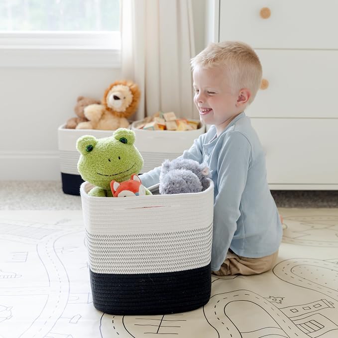 NaturalCozy Storage Cubes 11 Inch Cotton Rope Woven Baskets for Organizing, 3-Pack | Cube Storage Bin | Square Storage Baskets for Shelves Organizer, Classroom, Kids Toy Bins, Closet, Baby Nursery - Image 9
